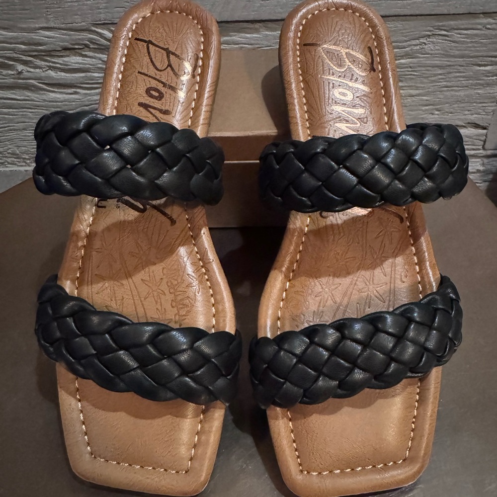 Blowfish Black and Tan Braided Sandals